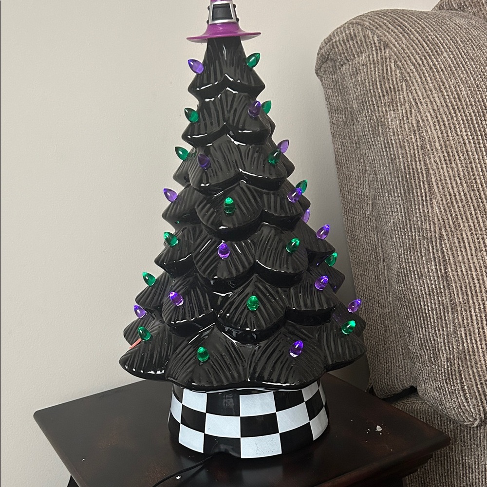 Spooky Black Ceramic Halloween Tree with Lights